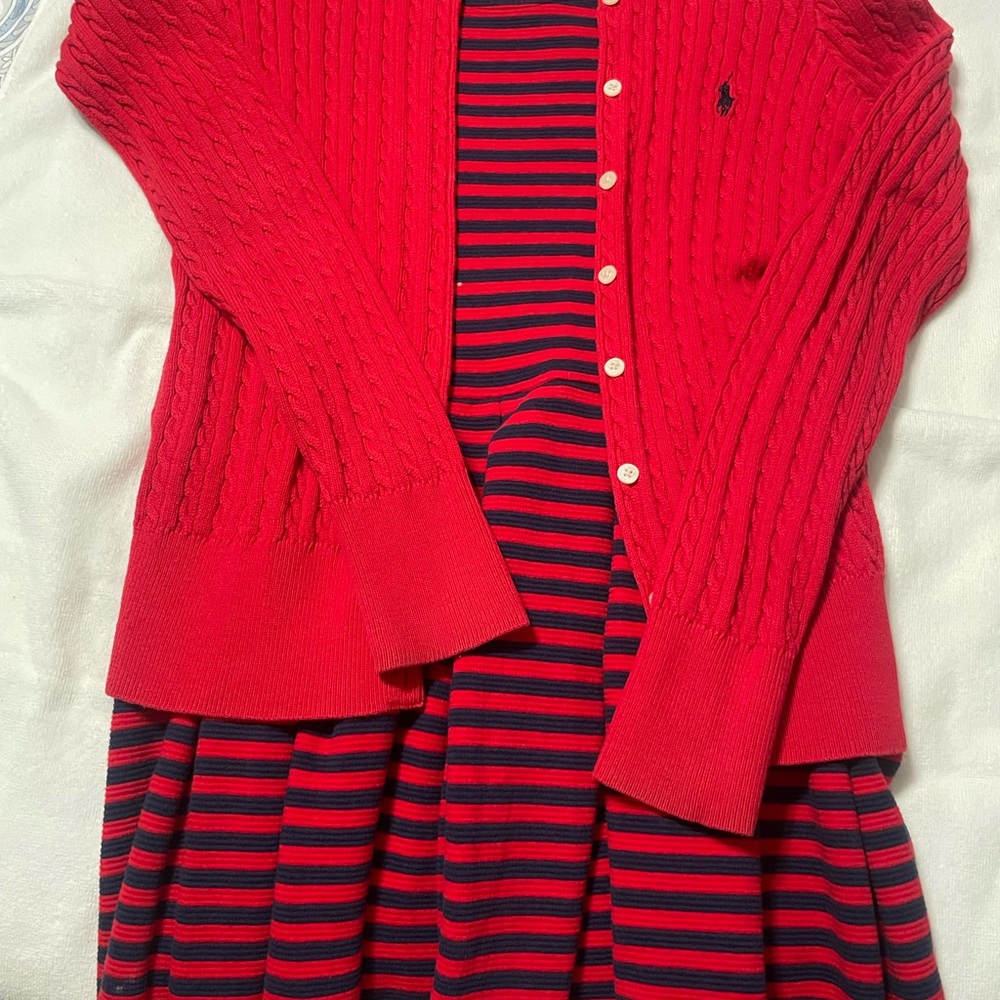 Polo by Ralph Lauren Red and Navy Striped Kids Dress